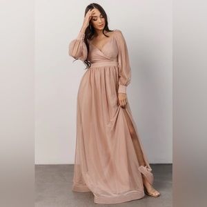 Blush colored formal gown.